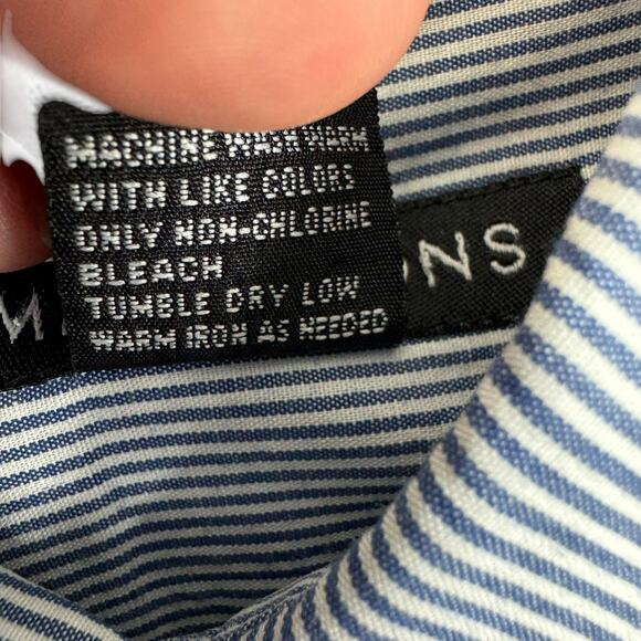 Impressions Blue White Pinstriped Long Sleeve Collared Lightweight Button Up 14 - Picture 6 of 6